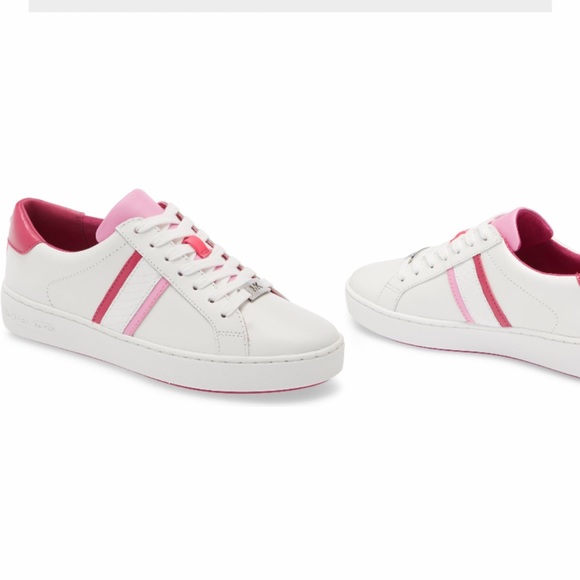 NWB MICHAEL Michael Kors Irving WHITE/ NEON PINK LEATHER size 10 new in box - Picture 10 of 12